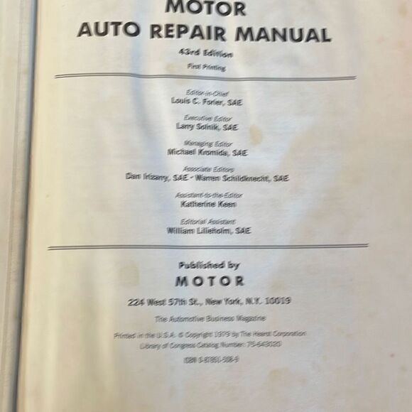 Motor Auto Repair Manual 1980 43rd Edition Hardback-1st PRINTING - Picture 9 of 9
